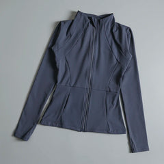 Women’s High Elastic Yoga Jacket – Long Sleeve Stand Collar Workout Top