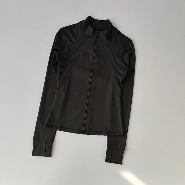 Women’s High-End Yoga & Running Jacket – Long Sleeve with Stand Collar