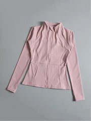 Women’s High Elastic Yoga Jacket – Long Sleeve Stand Collar Workout Top