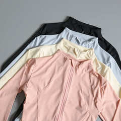 Women’s High Elastic Yoga Jacket – Long Sleeve Stand Collar Workout Top