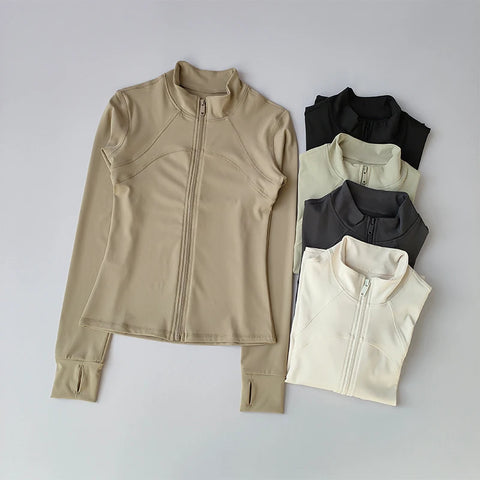 Women’s High-End Yoga & Running Jacket – Long Sleeve with Stand Collar