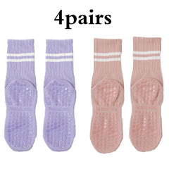 Women’s Non-Slip Pilates & Yoga Grip Socks – 4 Pairs