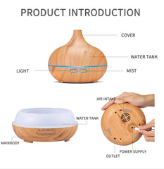 500ml Wood Grain Essential Oil Diffuser with Remote