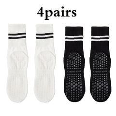 Women’s Non-Slip Pilates & Yoga Grip Socks – 4 Pairs