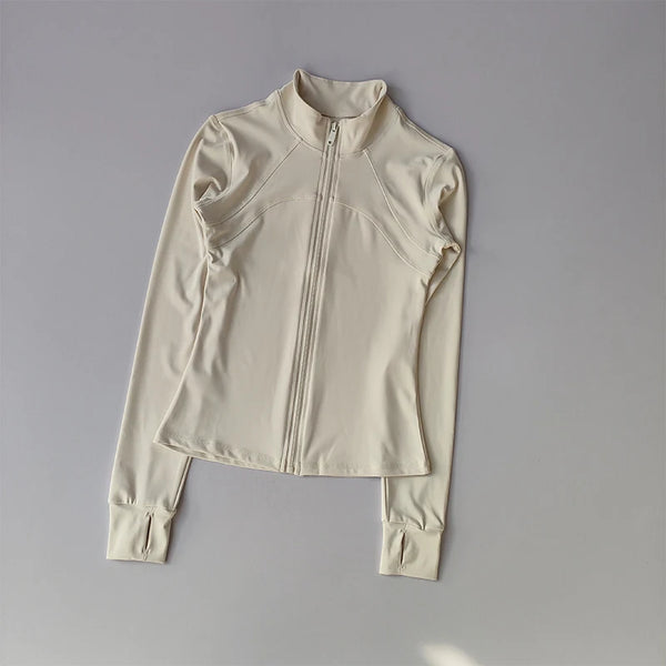Women’s High-End Yoga & Running Jacket – Long Sleeve with Stand Collar