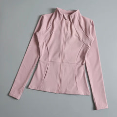 Women’s High Elastic Yoga Jacket – Long Sleeve Stand Collar Workout Top