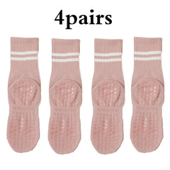 Women’s Non-Slip Pilates & Yoga Grip Socks – 4 Pairs