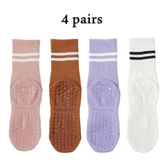 Women’s Non-Slip Pilates & Yoga Grip Socks – 4 Pairs