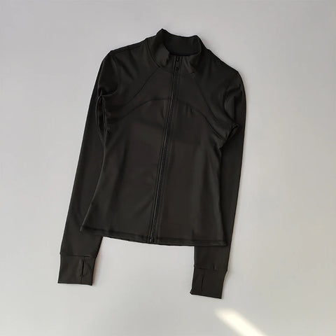 Women’s High-End Yoga & Running Jacket – Long Sleeve with Stand Collar