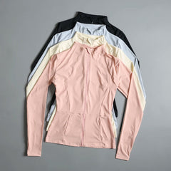 Women’s High Elastic Yoga Jacket – Long Sleeve Stand Collar Workout Top