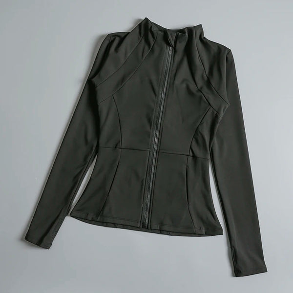 Women’s High Elastic Yoga Jacket – Long Sleeve Stand Collar Workout Top