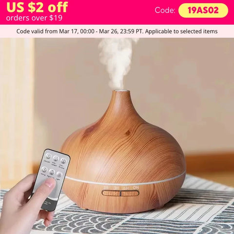 500ml Wood Grain Essential Oil Diffuser with Remote