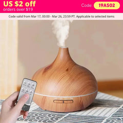 500ml Wood Grain Essential Oil Diffuser with Remote