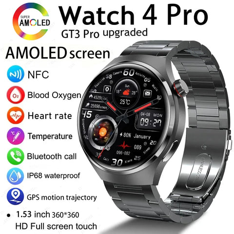 For Huawei WATCH 4 Pro Smart Watch Men  AMOLED HD Screen Bluetooth Call GPS Trajectory NFC Health Monitor Smartwatch 2025 New