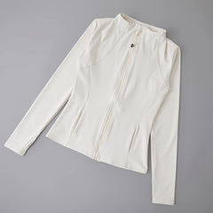 Women’s High Elastic Yoga Jacket – Long Sleeve Stand Collar Workout Top