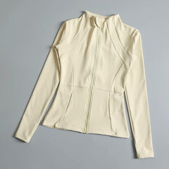 Women’s High Elastic Yoga Jacket – Long Sleeve Stand Collar Workout Top