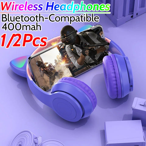 Glow Light Wireless Headphones – Over-Ear Bluetooth Stereo with Bass