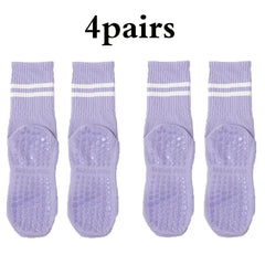 Women’s Non-Slip Pilates & Yoga Grip Socks – 4 Pairs
