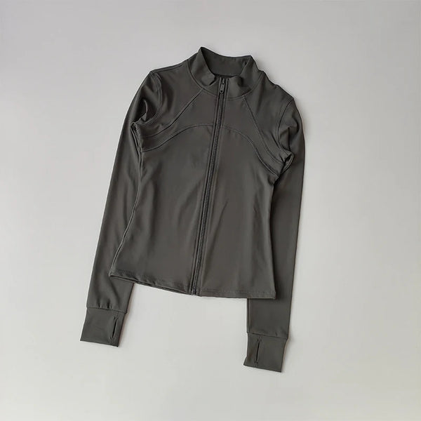 Women’s High-End Yoga & Running Jacket – Long Sleeve with Stand Collar