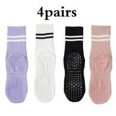 Women’s Non-Slip Pilates & Yoga Grip Socks – 4 Pairs